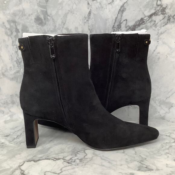 Sam Edelman Womens 8M Black Suede Saige Ankle Boots Block Heels P41-5 - Picture 6 of 10